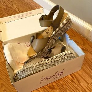 New in box Blowfish silver platform sandals